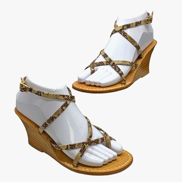 Tuccia‎ Di Capri Embossed Leather Strappy Wedge Sandals - Picture 8 of 11